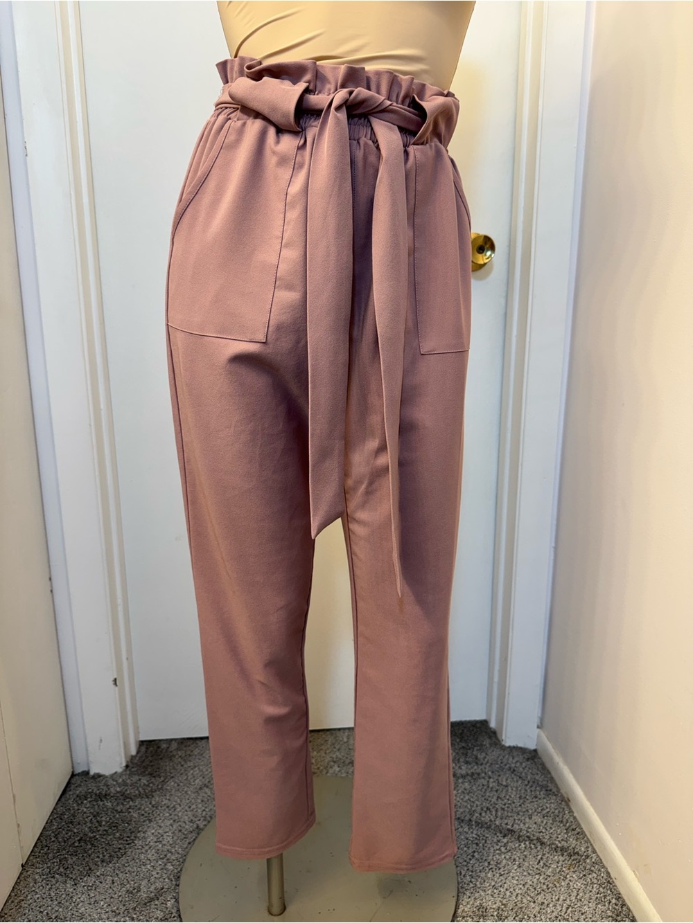 Grace Karin Rosewood Paperbag Tie-Waist Pants